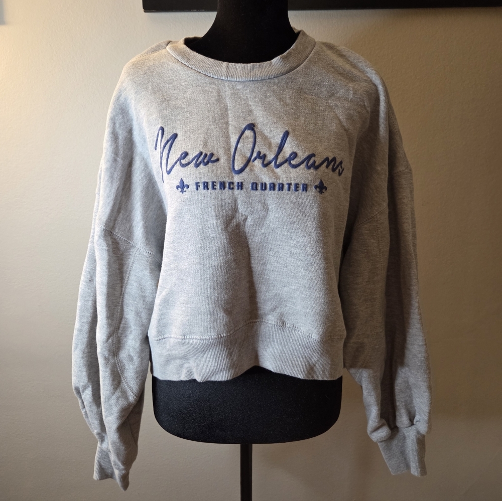 Gray New Orleans French Quarter Cropped Sweatshirt
